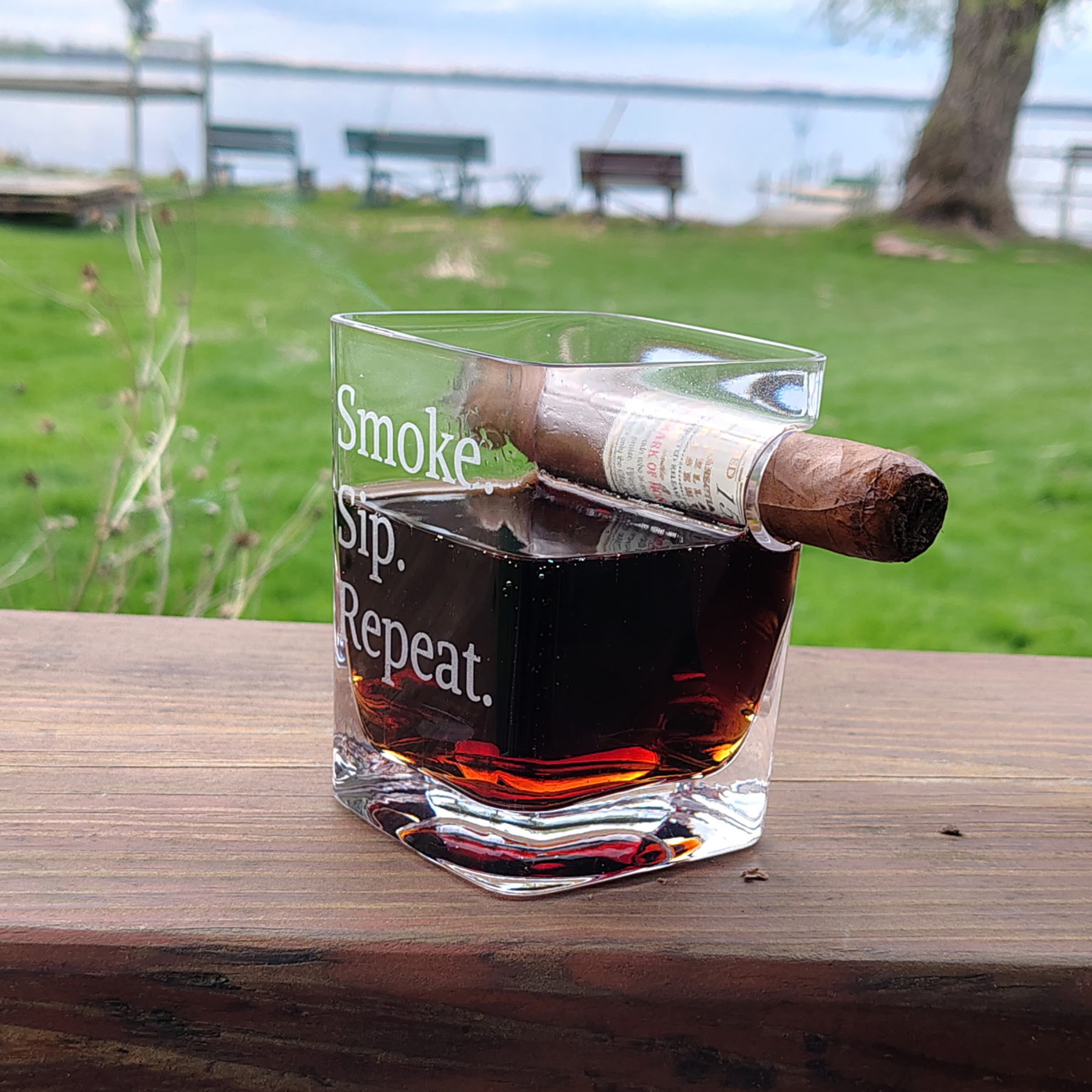 Whiskey Glass with Cigar Holder