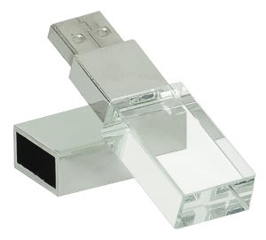 2 1/4″ 8GB Glass with White LED Flash Drive & Black Presentation Box