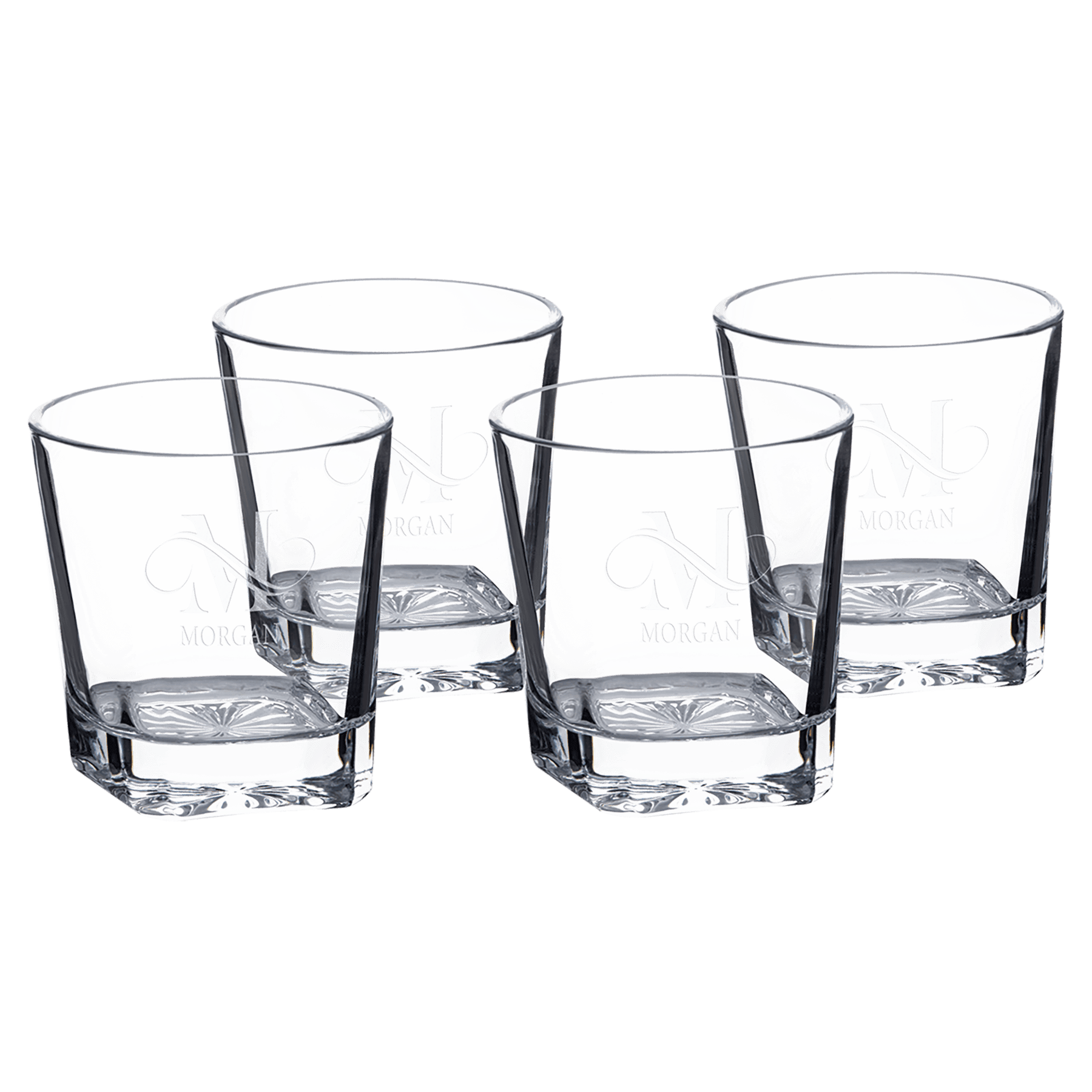 Four Polar Camel 11 oz. Square Rocks Glasses in Black Gift Box with Printed Paper Sleeve