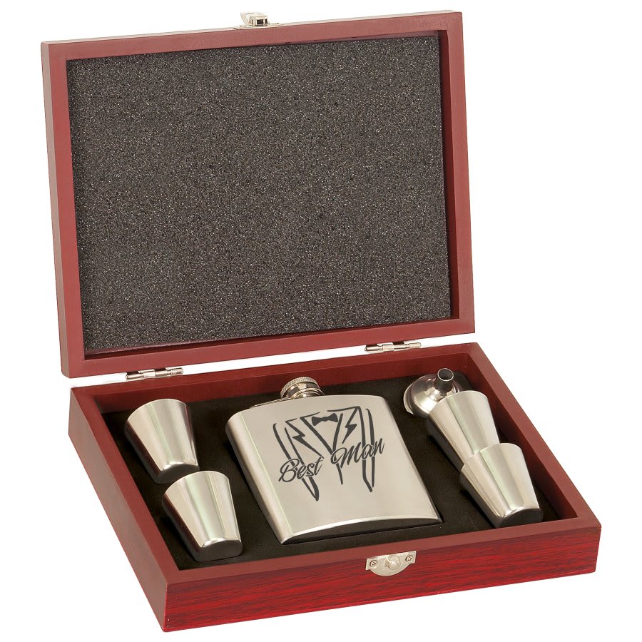 6 oz. Flask Set in Wood Presentation Box