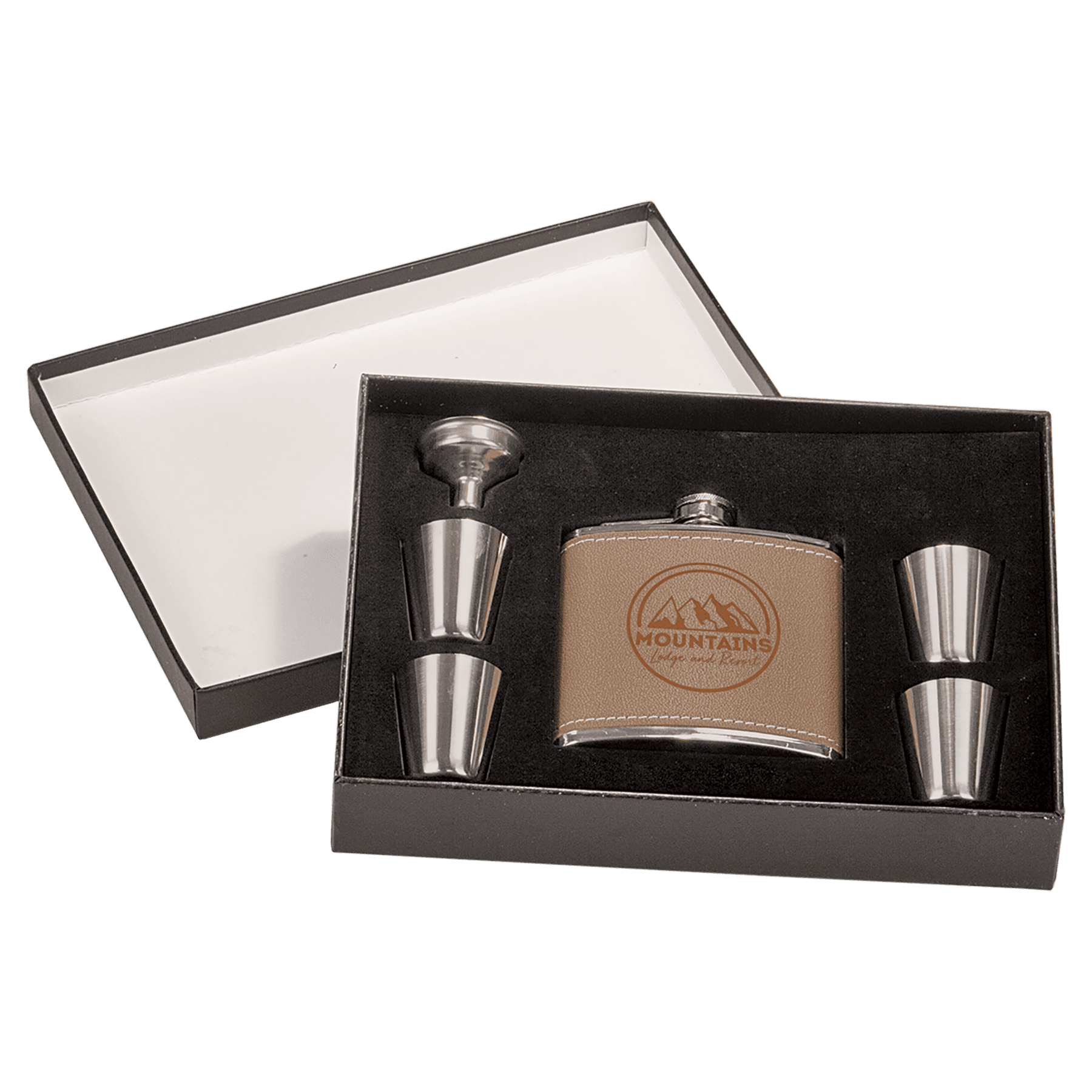 6 oz. Leather Flask Set in Presentation Box