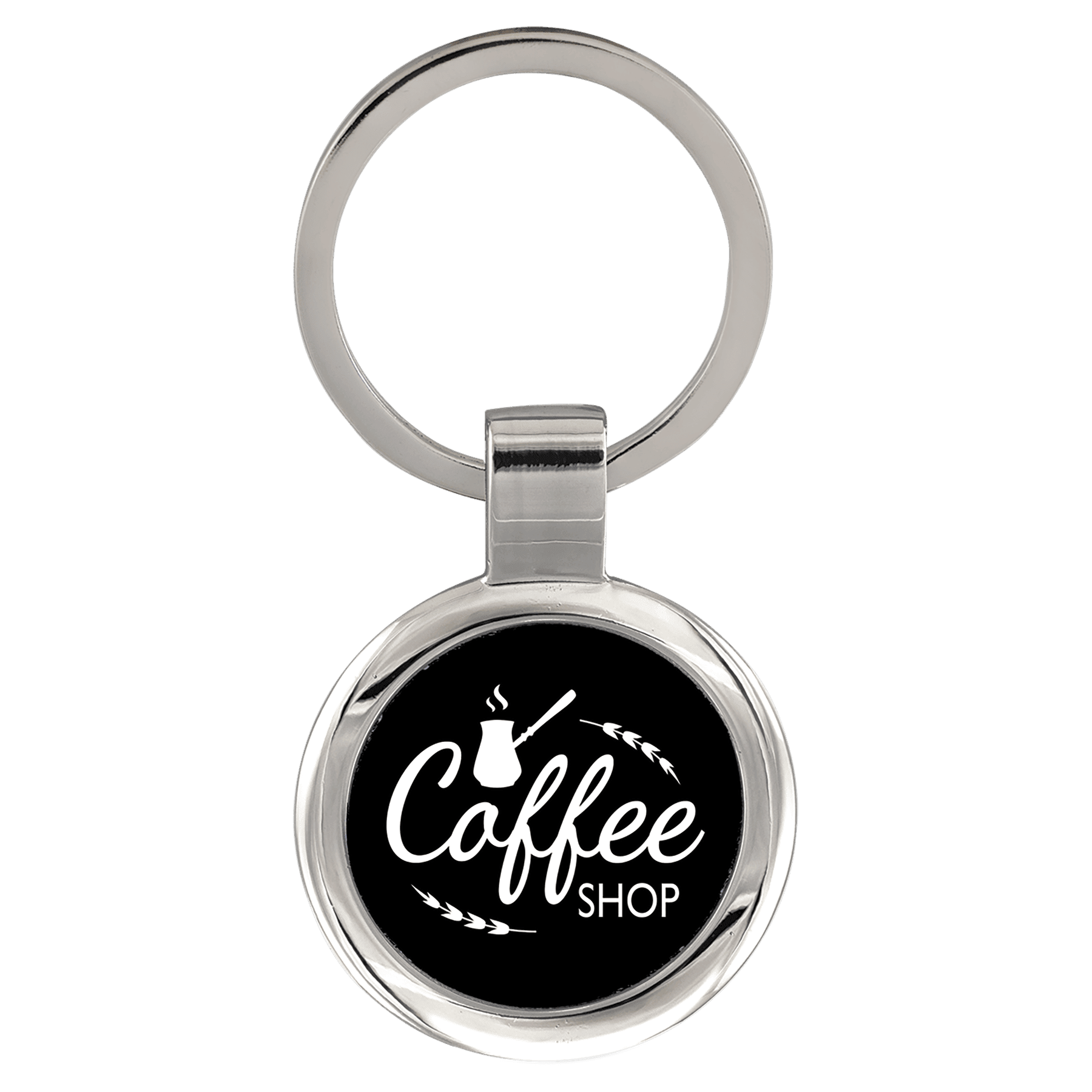 2 1/2″ Black Laserable Round Keychain