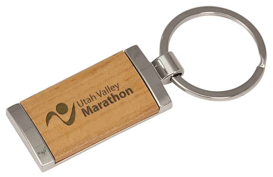 7/8″ x 1 7/8″ Silver/Wood Laserable Rectangle Keychain