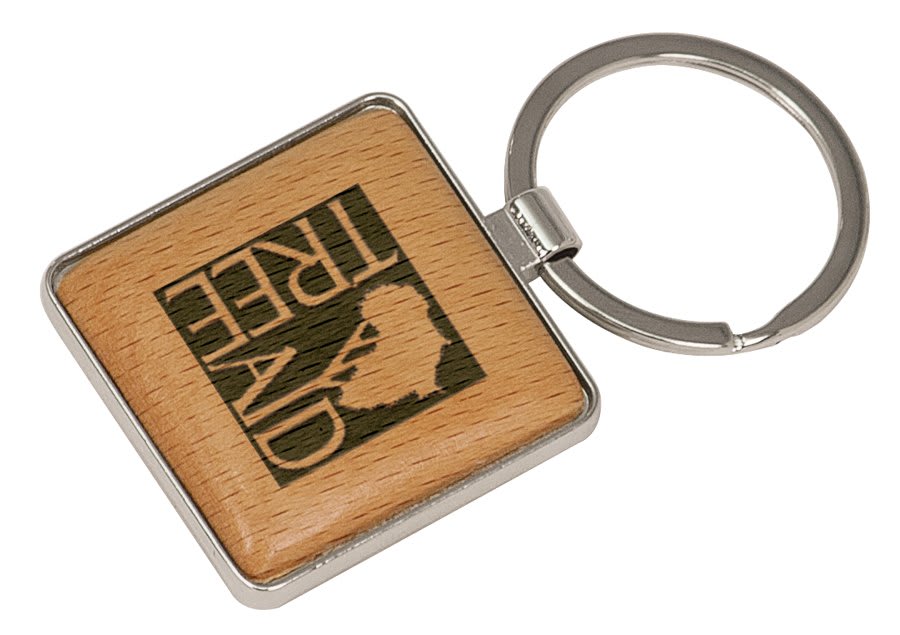 1 9/16″ x 1 9/16″ Silver/Wood Laserable Square Keychain