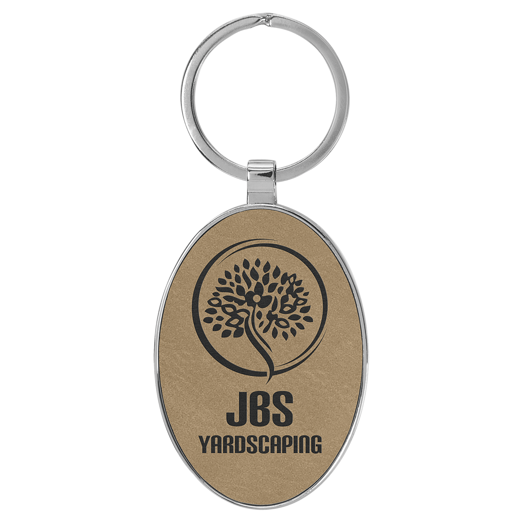 3″ x 1 3/4″ Laserable Leatherette/Metal Oval Keychain
