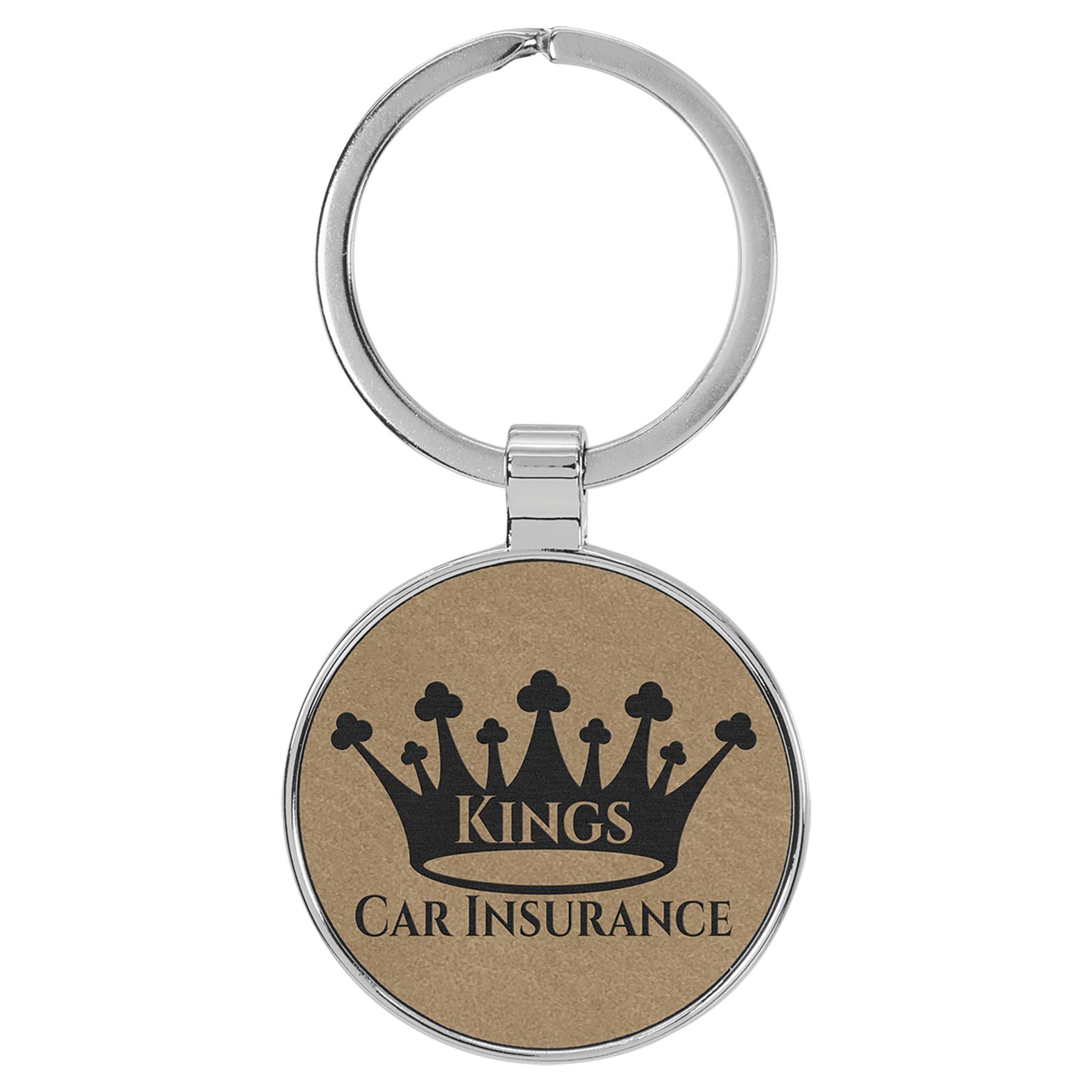 1 1/2″ Laserable Leatherette/Metal Round Keychain